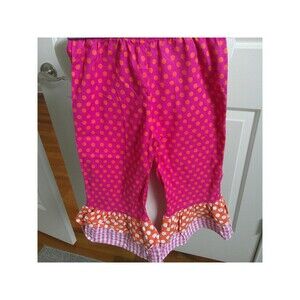 BAXTER & BEATRICE GIRLS PINK & ORANGE POLKA DOT RUFFLE PANTS, ELASTIC WAIST SZ 6